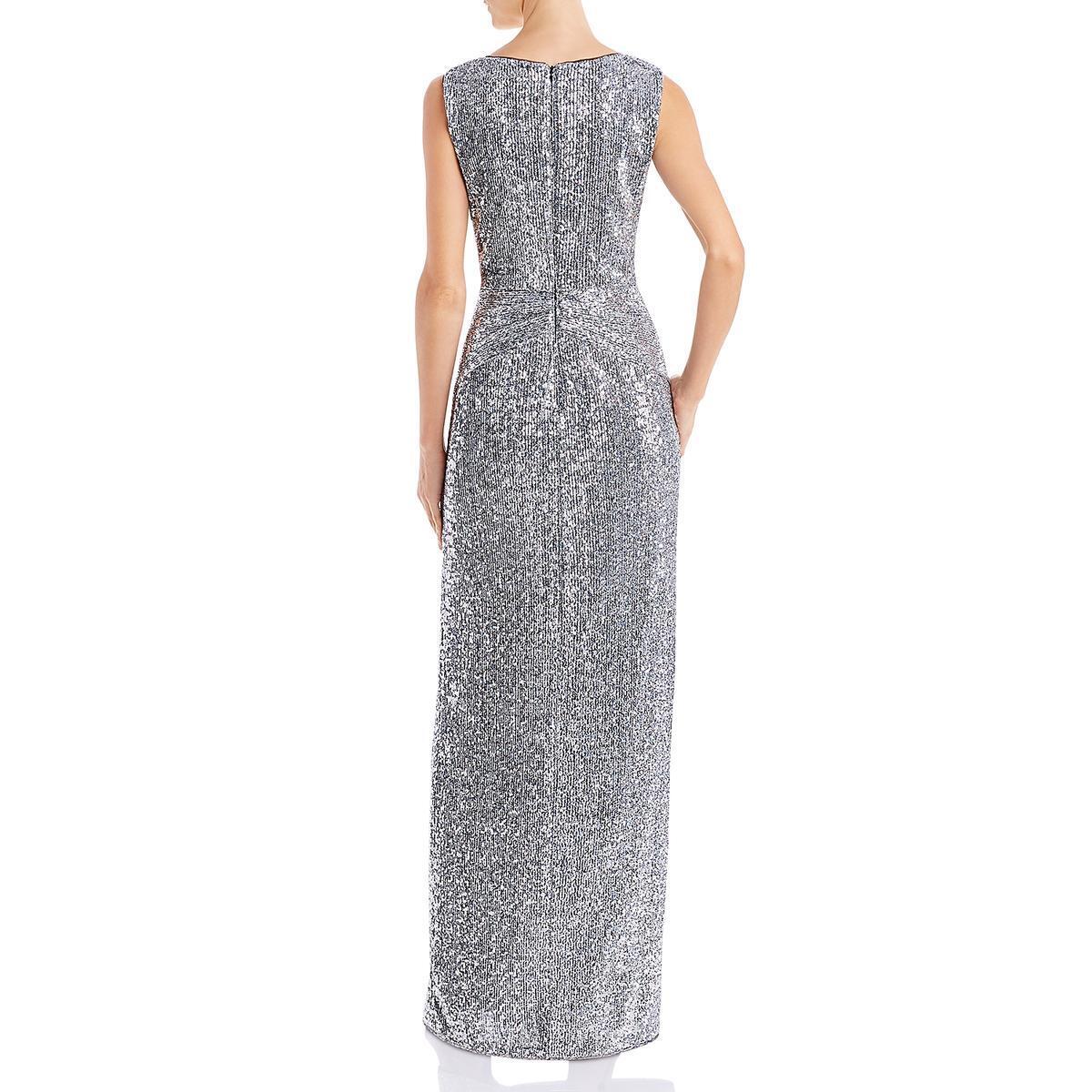 AIDAN MATTOX Women s Silver Sequined Twist Front Formal Dress