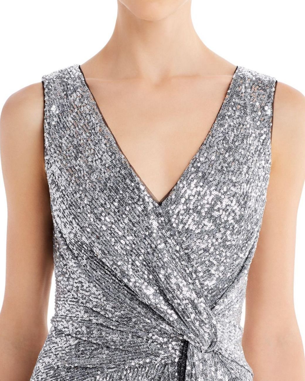 AIDAN MATTOX Women s Silver Sequined Twist Front Formal Dress