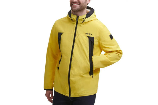 DKNY Men's Nylon Windbreaker Rain Jacket in Yellow