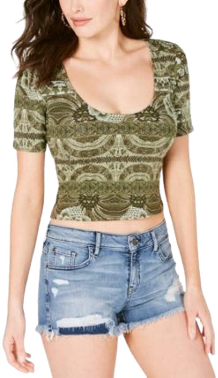 GUESS Women's Patterned Crop Top in green