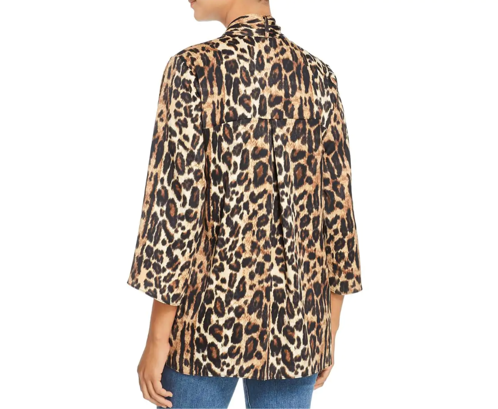 KENNETH COLE Women's Split Sleeve Leopard Print Blouse Top