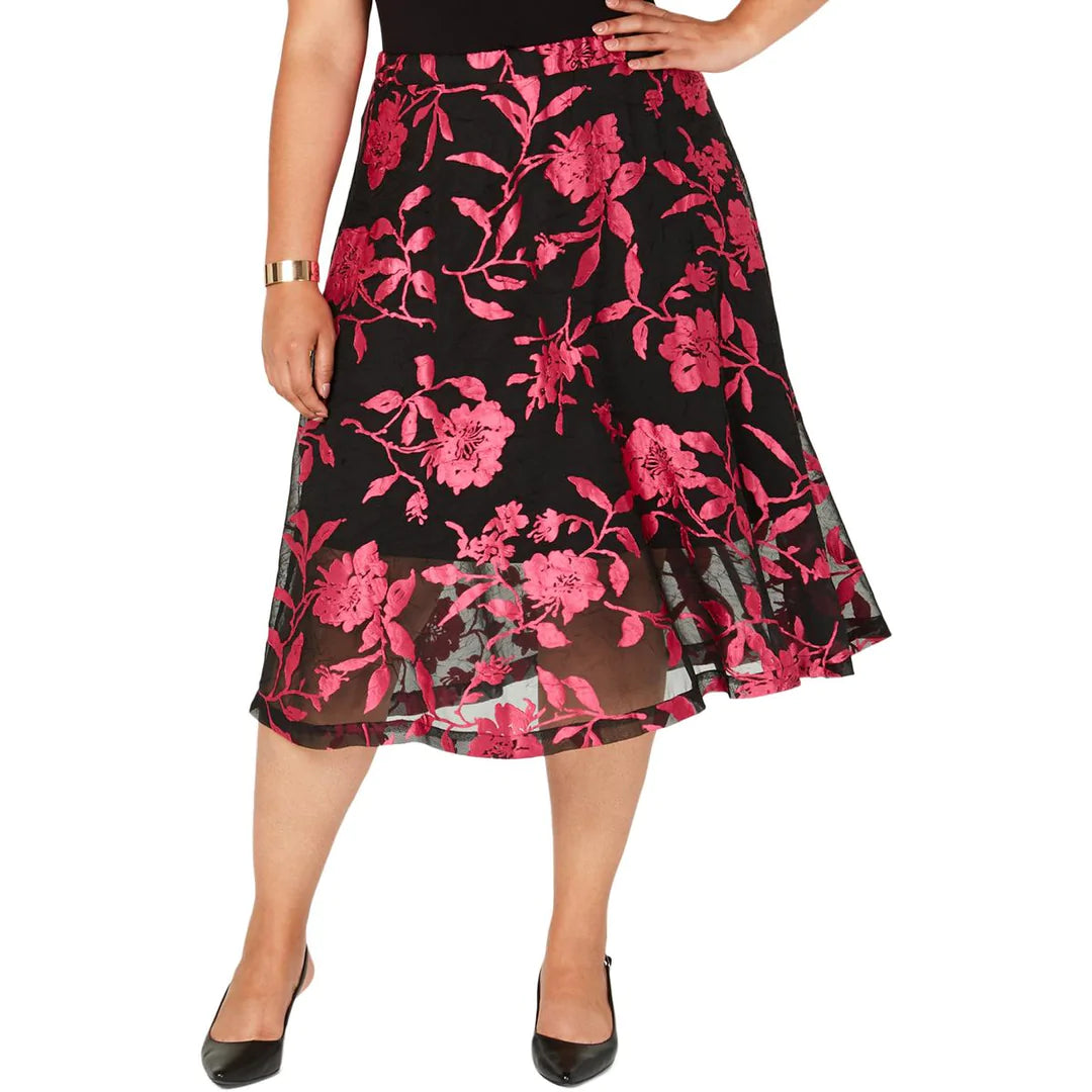 ALFANI Women's Burnout Pink Black Floral Skirt