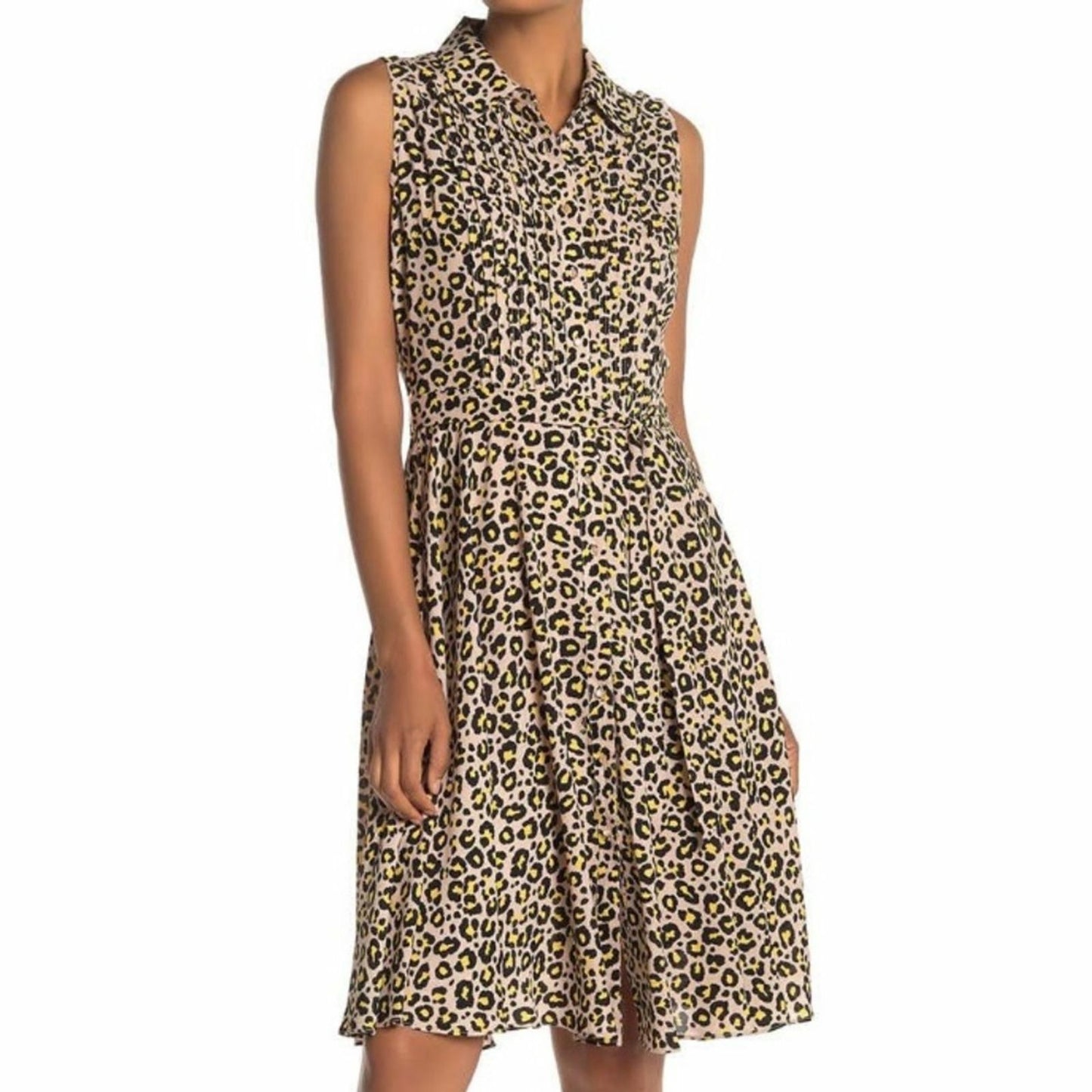 NANETTE LEPORE Women's Yellow Animal Print Pintuck Sleeveless Dress