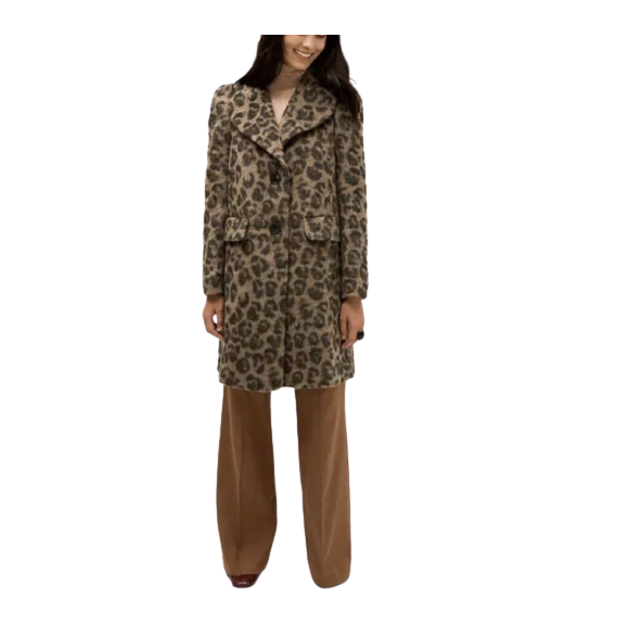 KATE SPADE Women's Brushed Leopard Wool Blend Coat in Hazelnut