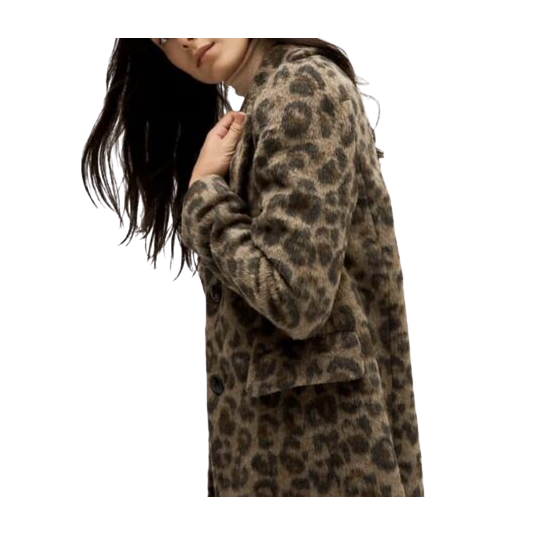 KATE SPADE Women's Brushed Leopard Wool Blend Coat in Hazelnut
