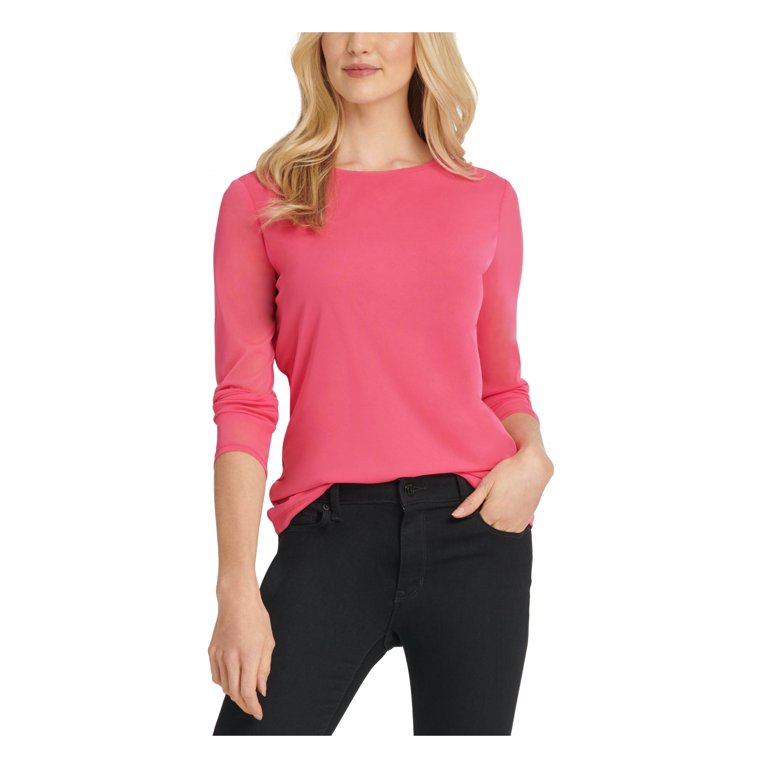 DKNY Women's Hot Pink Sheer Long Sleeved Top Shirt