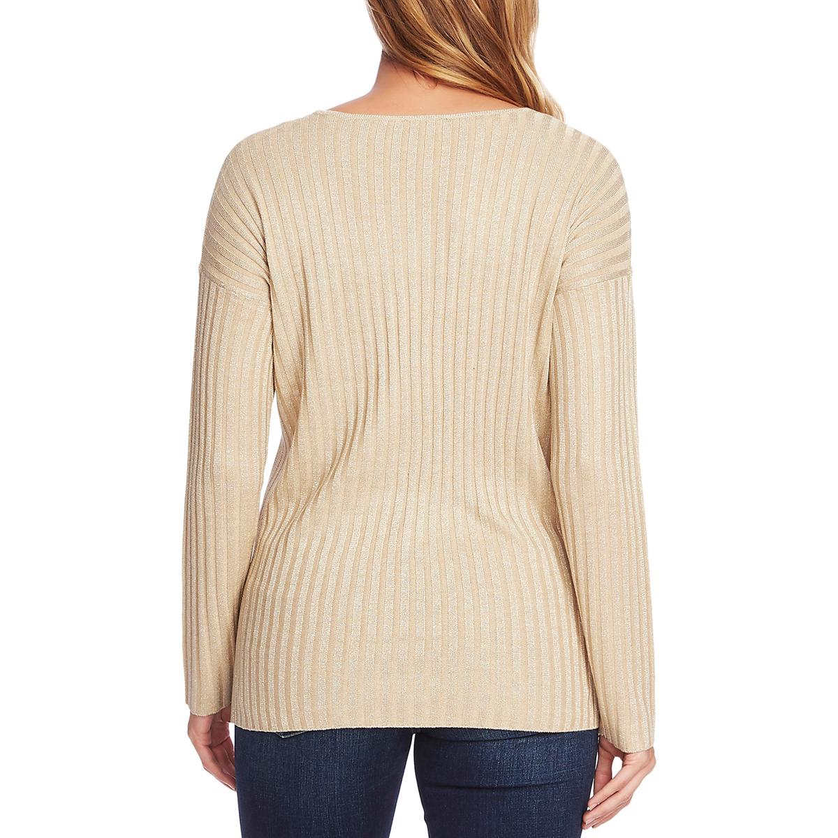 VINCE CAMUTO Women's Ribbed Metallic Jumper Top in Flax Heather