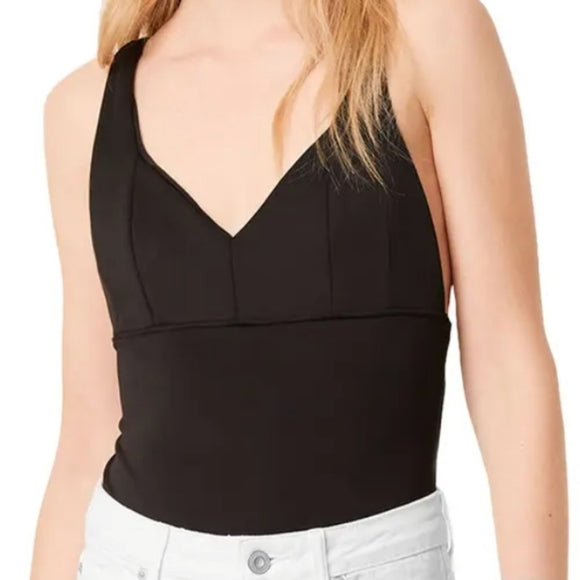 FRENCH CONNECTION Women's Black Simisola V Neck Bodysuit