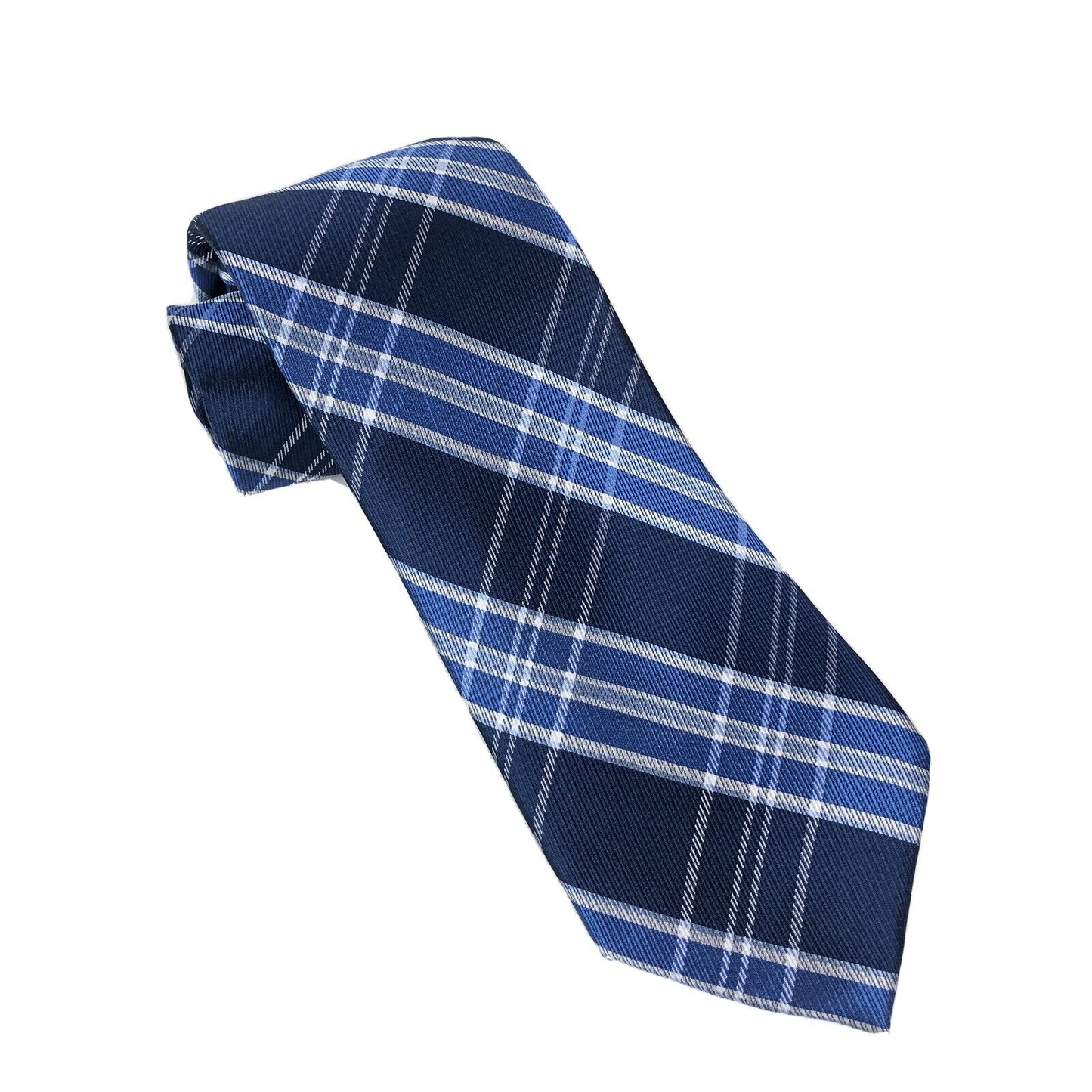 TOMMY HILFIGER Plaid 'Vincent' Dark Navy Blue Men's Classic Tie