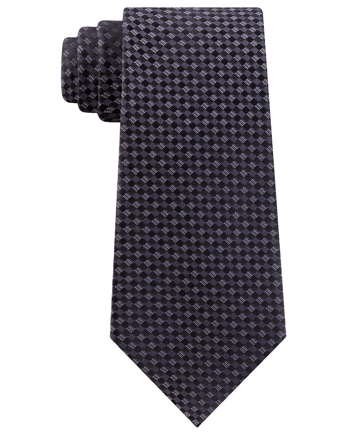 KENNETH COLE Reaction Plaid Black Grey Classic Tie