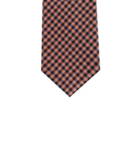 TOMMY HILFIGER Plaid Orange Dark Navy Grey Men's Classic Tie