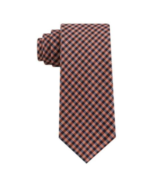 TOMMY HILFIGER Plaid Orange Dark Navy Grey Men's Classic Tie