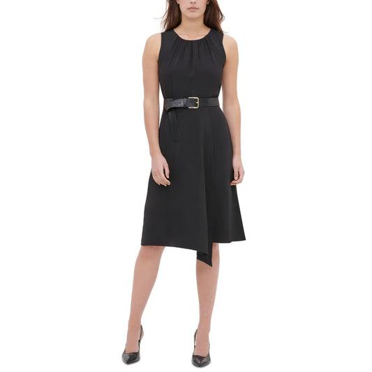 CALVIN KLEIN Women's Black Belted Dress