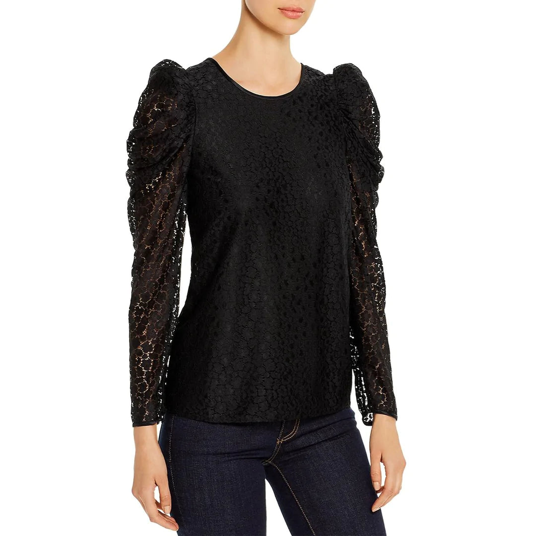 KATE SPADE Women's Black Lace Overlay Sheer Blouse