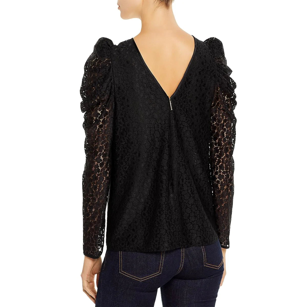 KATE SPADE Women's Black Lace Overlay Sheer Blouse