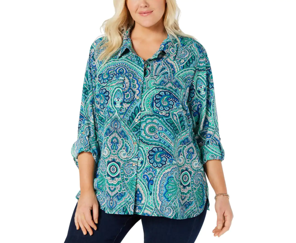 TOMMY HILFIGER Women's Paisley Printed Button-Down Shirt