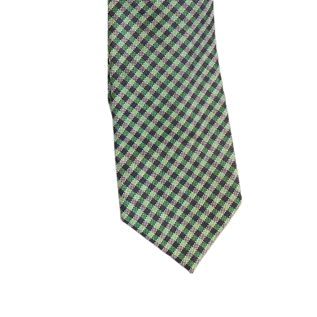 TOMMY HILFIGER Plaid Green Navy Silver Men's Classic Tie