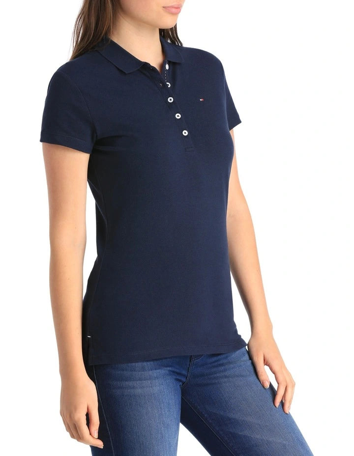 TOMMY HILFIGER Women's Classic Navy Point Collar Polo Shirt