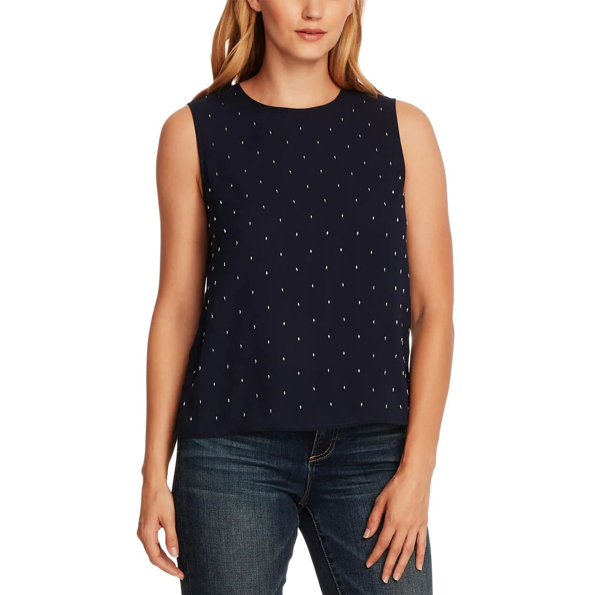 VINCE CAMUTO Women's Embellished Sleeveless top in Night Navy