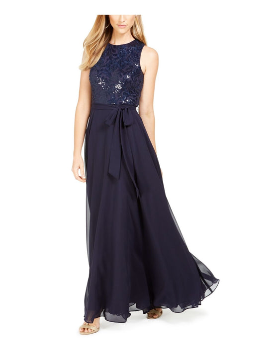 CALVIN KLEIN Women's Chiffon Sequined Evening Dress in Twilight Navy