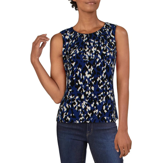 CALVIN KLEIN Women's Sleeveless Blue Animal Printed Top