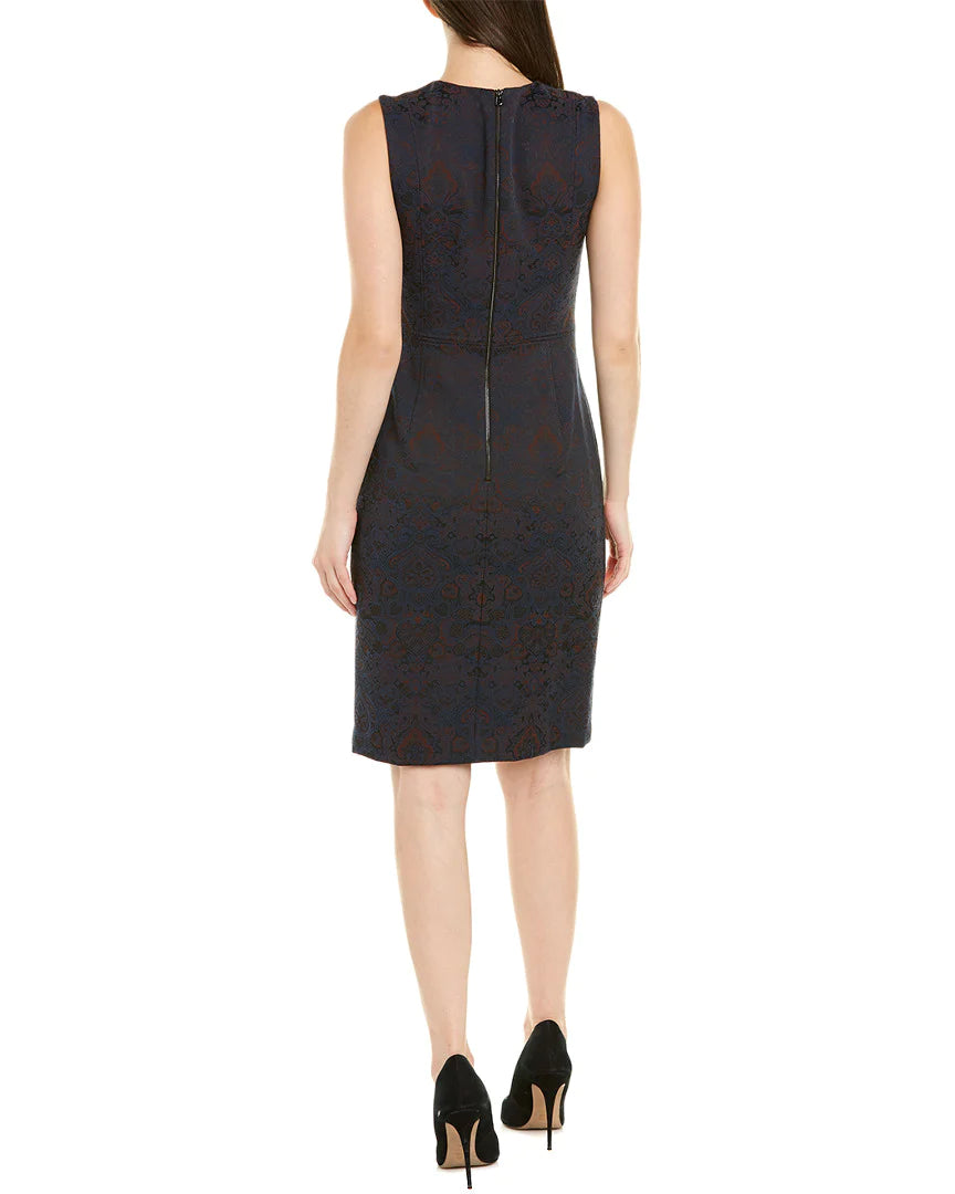 KOBI HALPERIN Women's Jacquard Navy Burgundy Sheath Dress