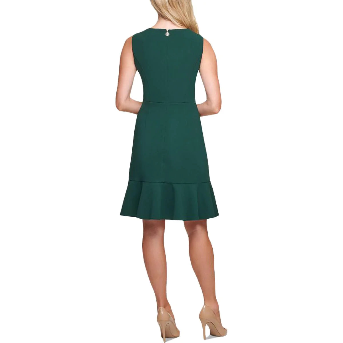 TOMMY HILFIGER Women's Ruffled Hem Crepe Dress in Green