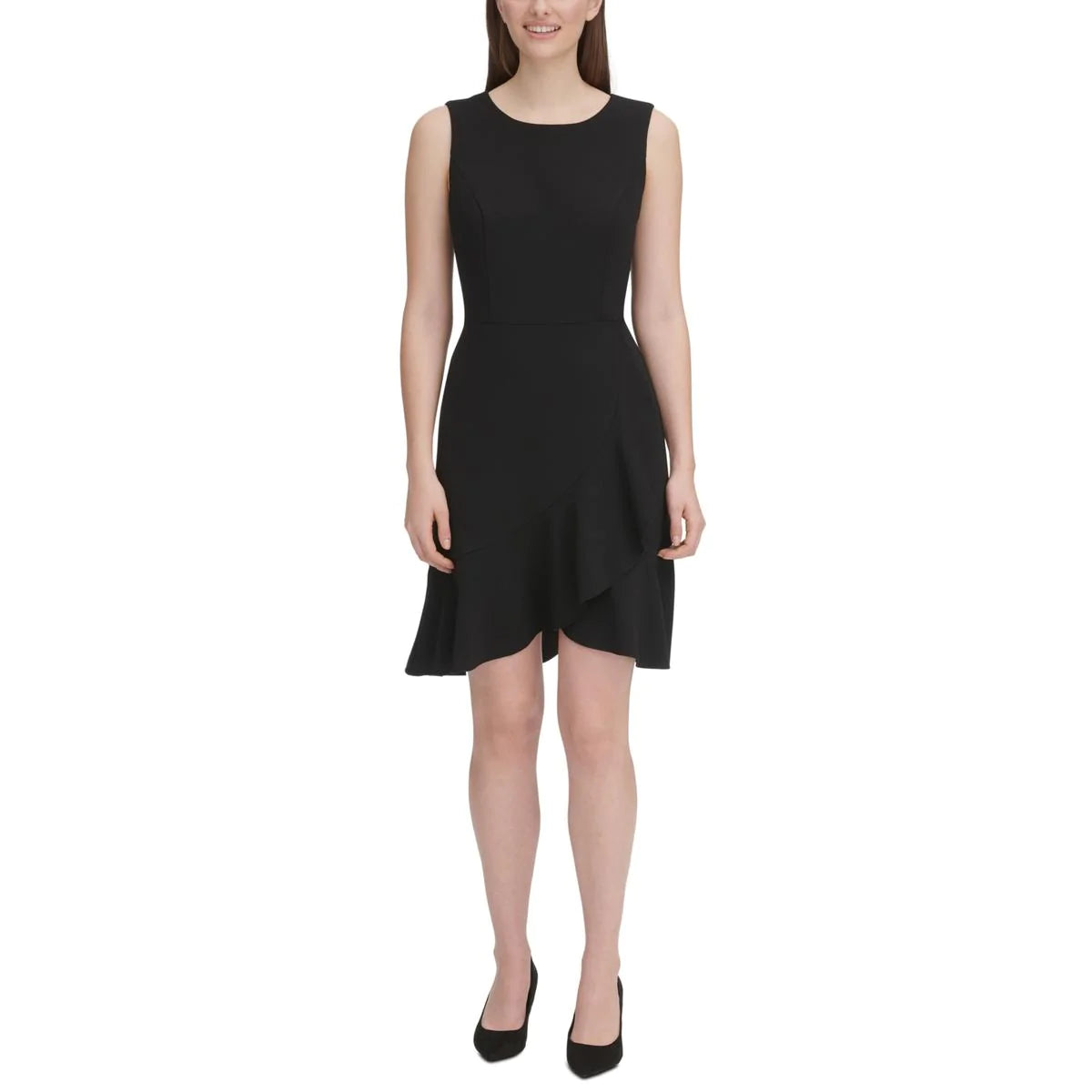 TOMMY HILFIGER Women's Ruffled Hem Crepe Dress in Black