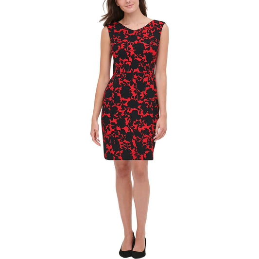 TOMMY HILFIGER Women's Shadow Rose Printed Red Sheath Dress