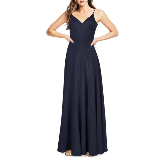 AIDAN MATTOX Women's Navy V Neck Full-Length Evening Dress