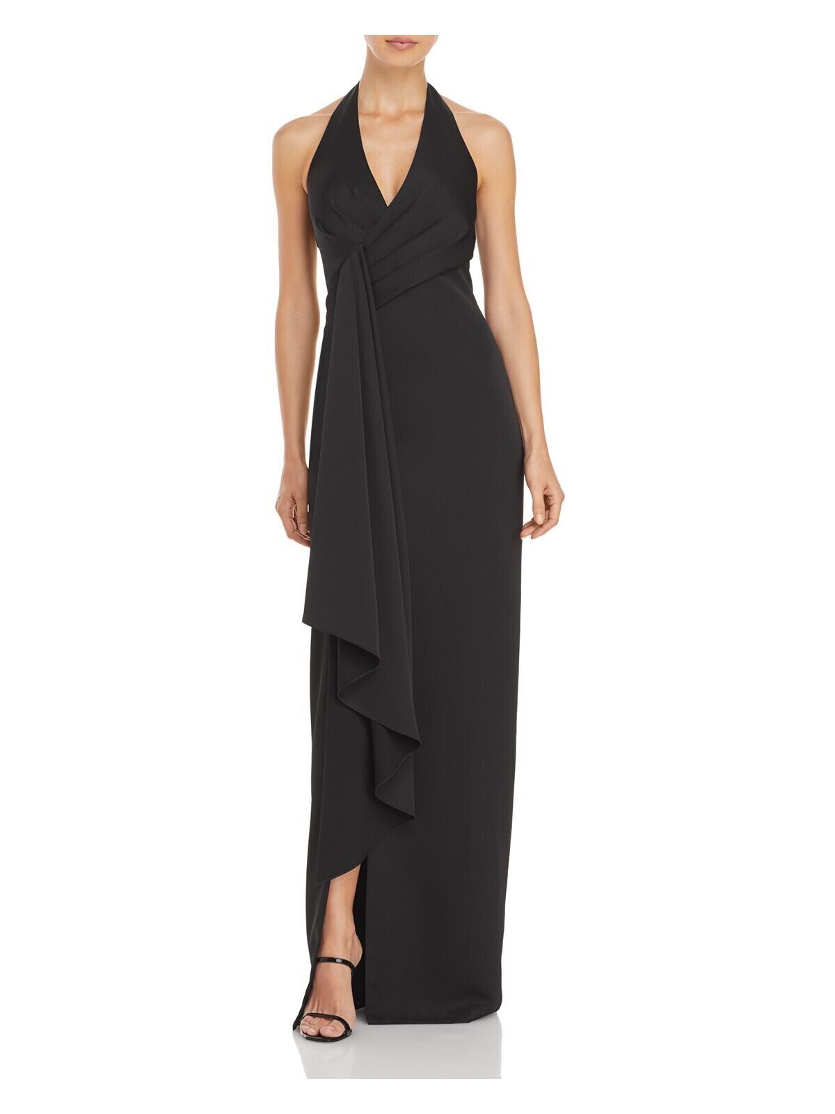 AIDAN MATTOX Women's Black Draped Halter Neck Sheath Formal Dress