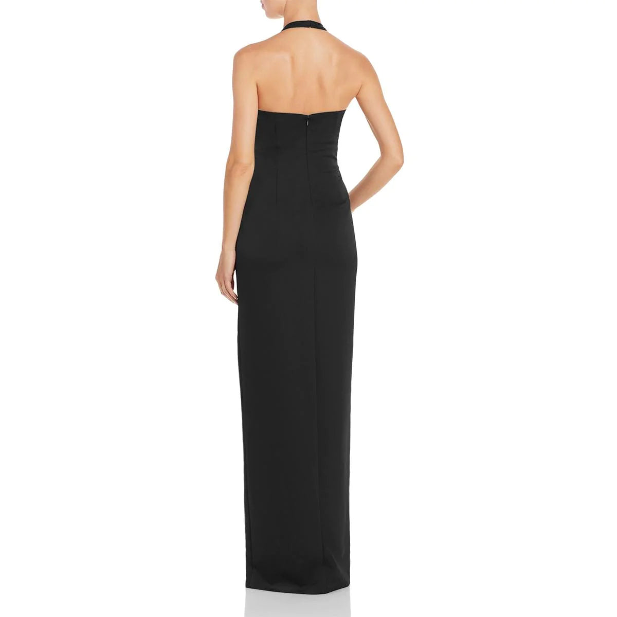 AIDAN MATTOX Women's Black Draped Halter Neck Sheath Formal Dress