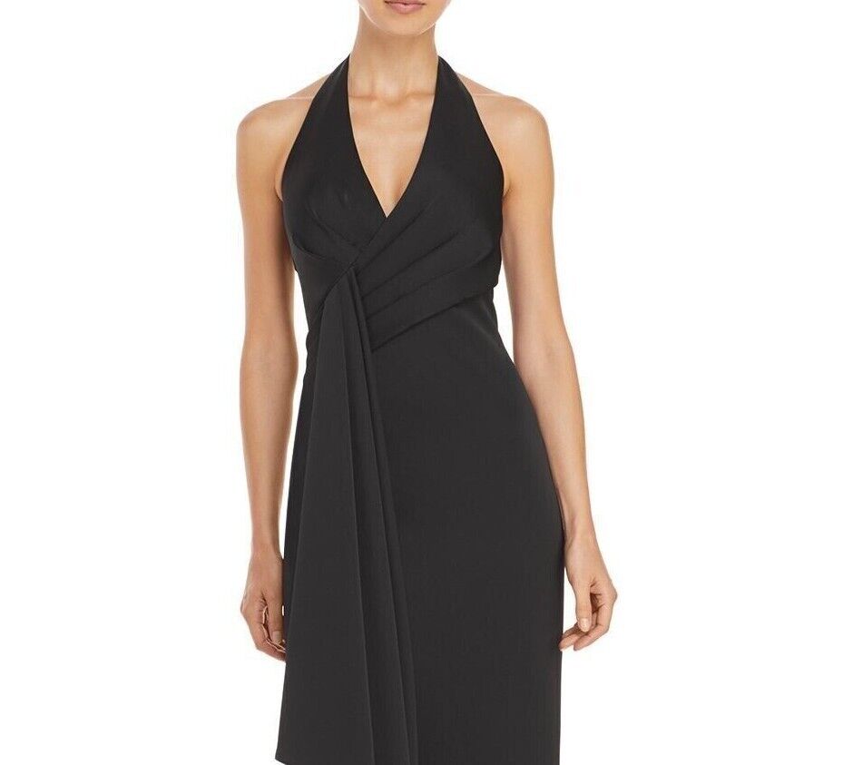 AIDAN MATTOX Women's Black Draped Halter Neck Sheath Formal Dress