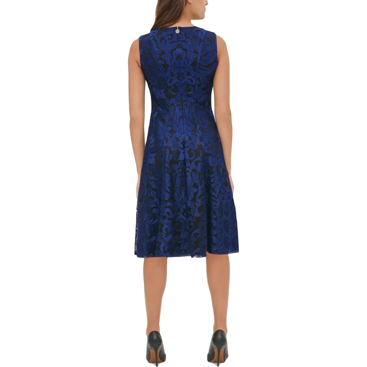 TOMMY HILFIGER Women's Blue Lace Overlay Fit and Flare Dress