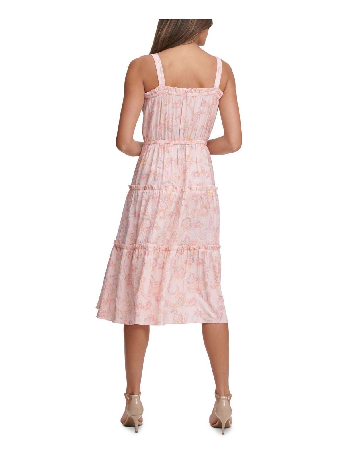 TOMMY HILFIGER Women's Marlo Pink Paisley Tiered  Midi Dress