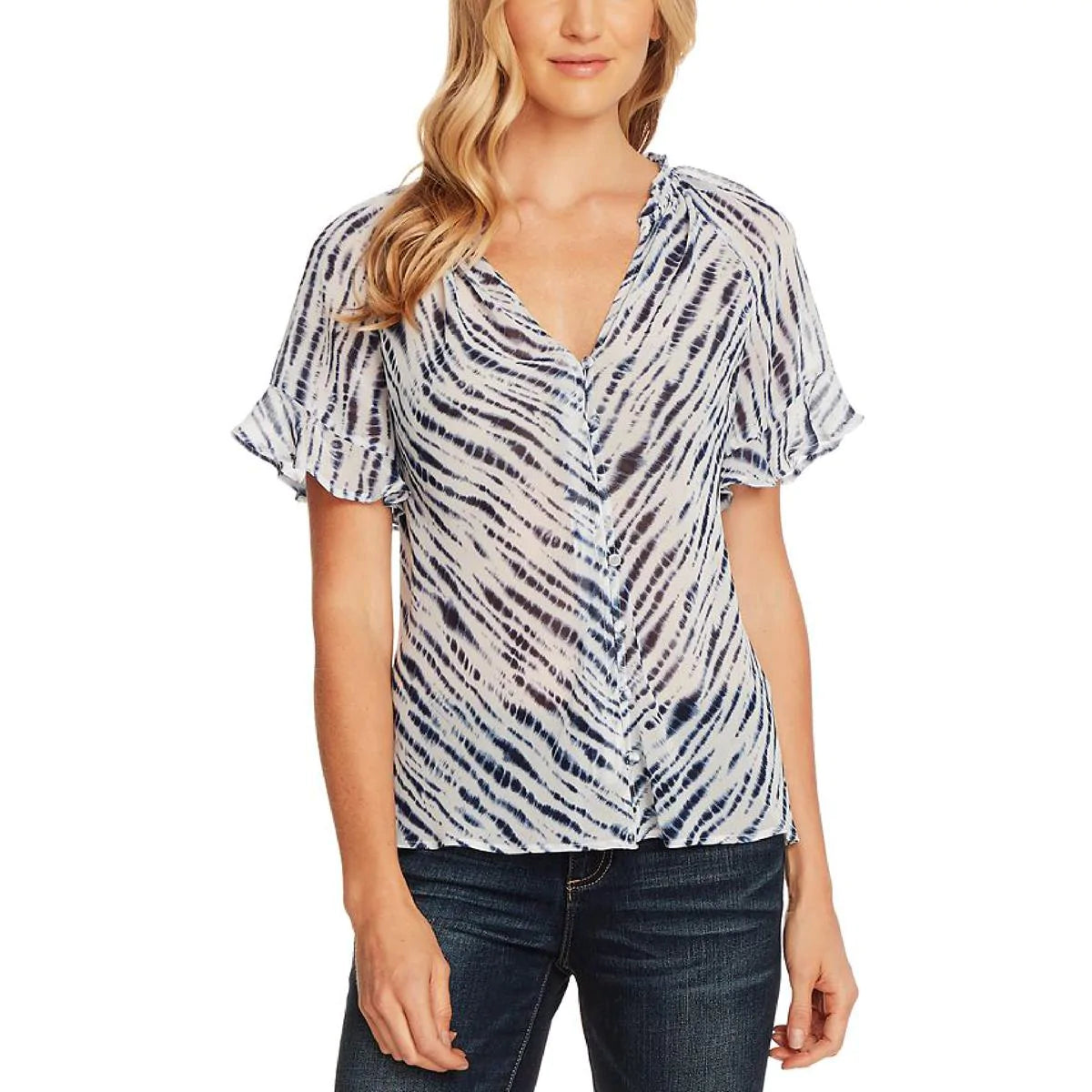 VINCE CAMUTO Women's Printed Flutter Sleeve Blouse Top