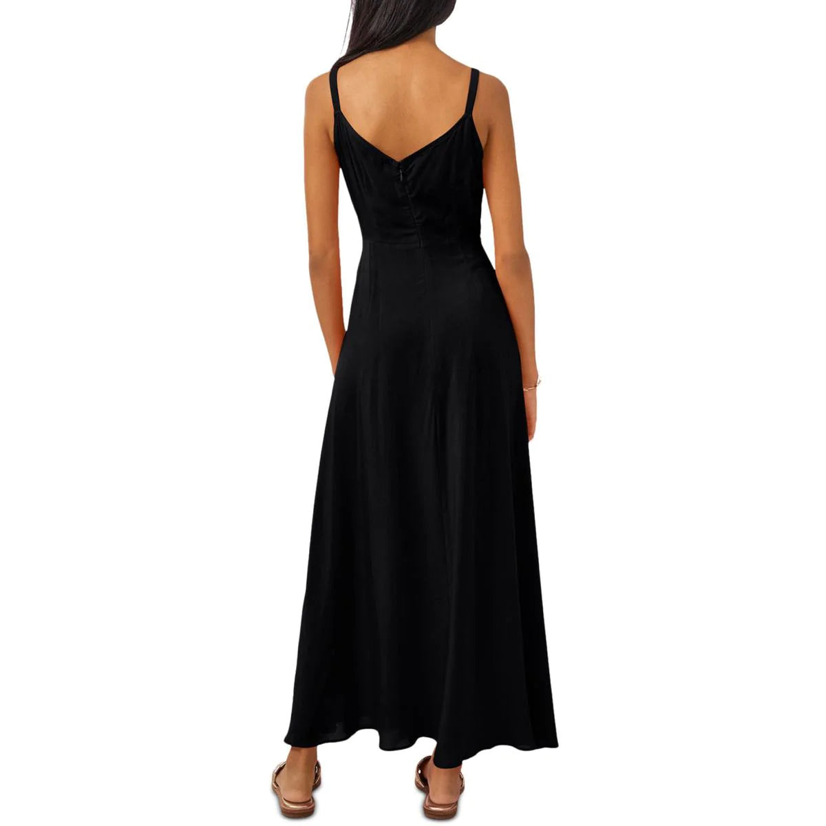 VINCE CAMUTO Women's Challis Black Tie Front Maxi Dress