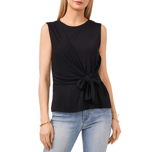 VINCE CAMUTO Women's Rich Black Tie Front Sleeveless Blouse Top