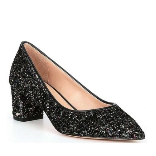 KATE SPADE Women's Menorca Metallic Black Glitter Block High Heels