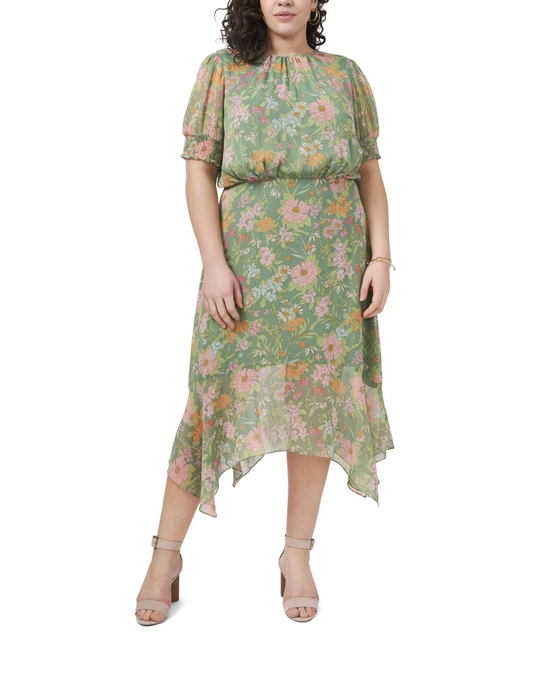 VINCE CAMUTO Women's Mid Calf Floral Green Shift Dress