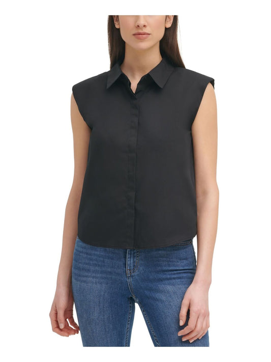 CALVIN KLEIN Women's Black Sleeveless Button Up Top