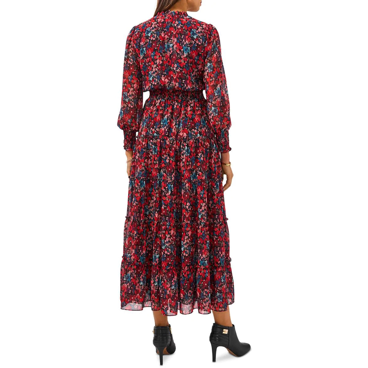 VINCE CAMUTO Women's Red Floral Bishop Sleeve Maxi Dress