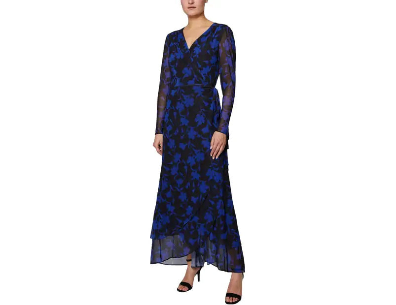 LAUNDRY By Shelli Segal Women s Floral Black and Navy Wrap Dress