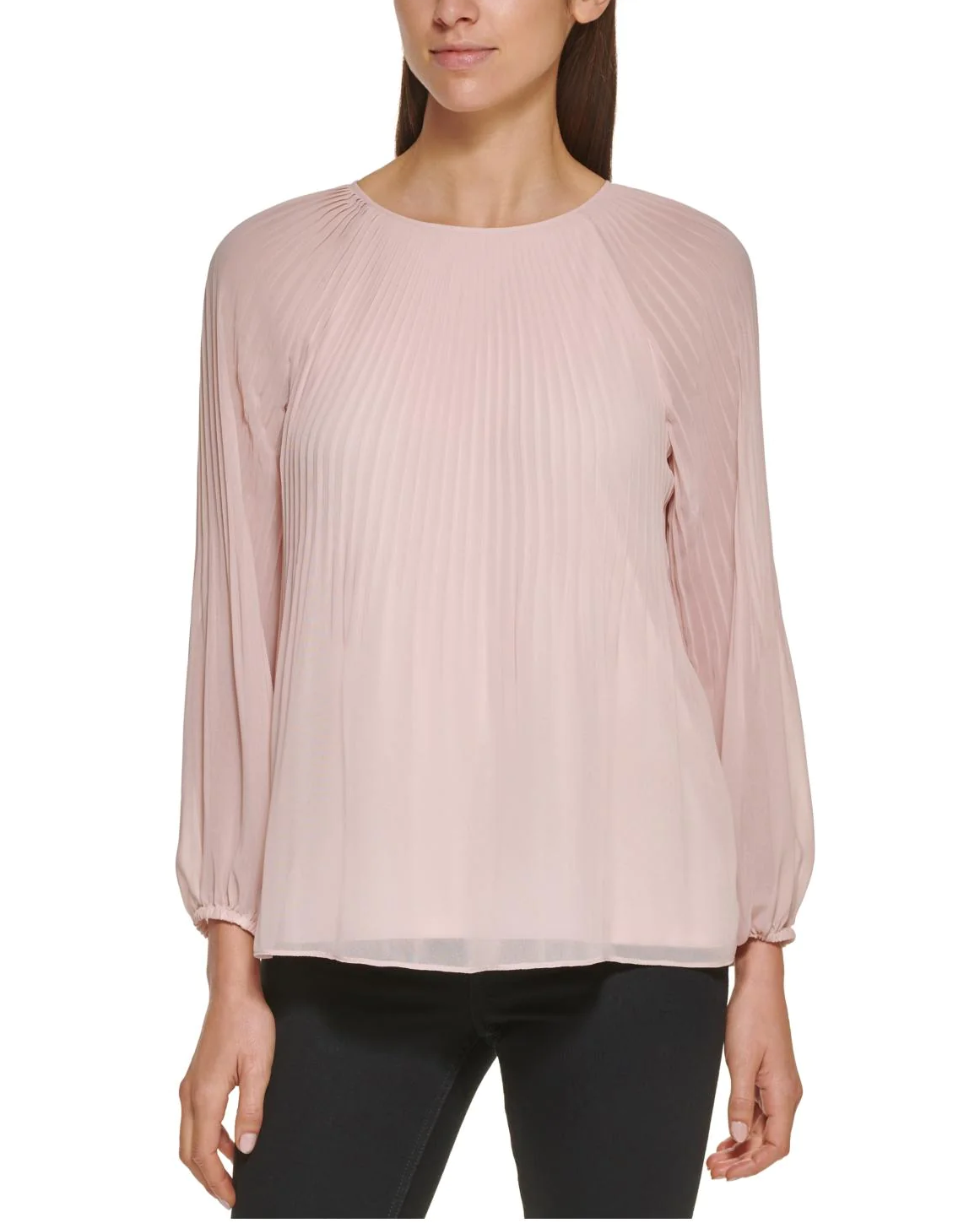 CALVIN KLEIN Women's Chiffon Long-Sleeved Pullover Top Blouse