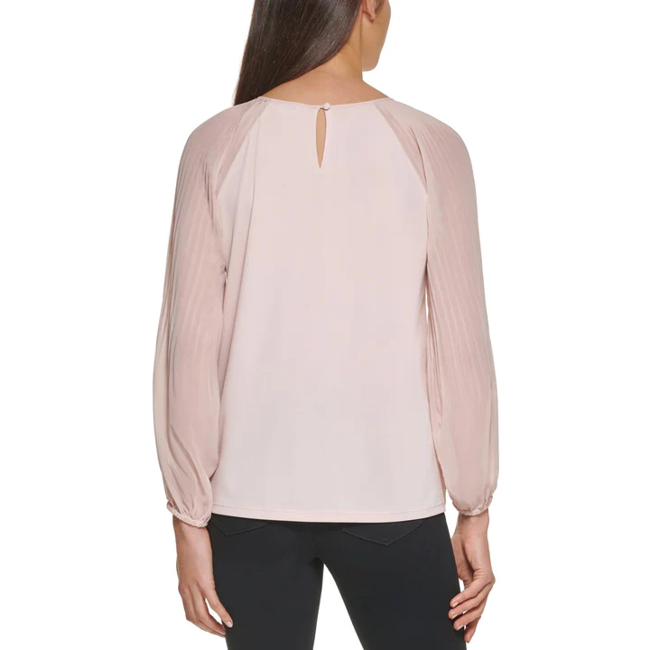 CALVIN KLEIN Women's Chiffon Long-Sleeved Pullover Top Blouse