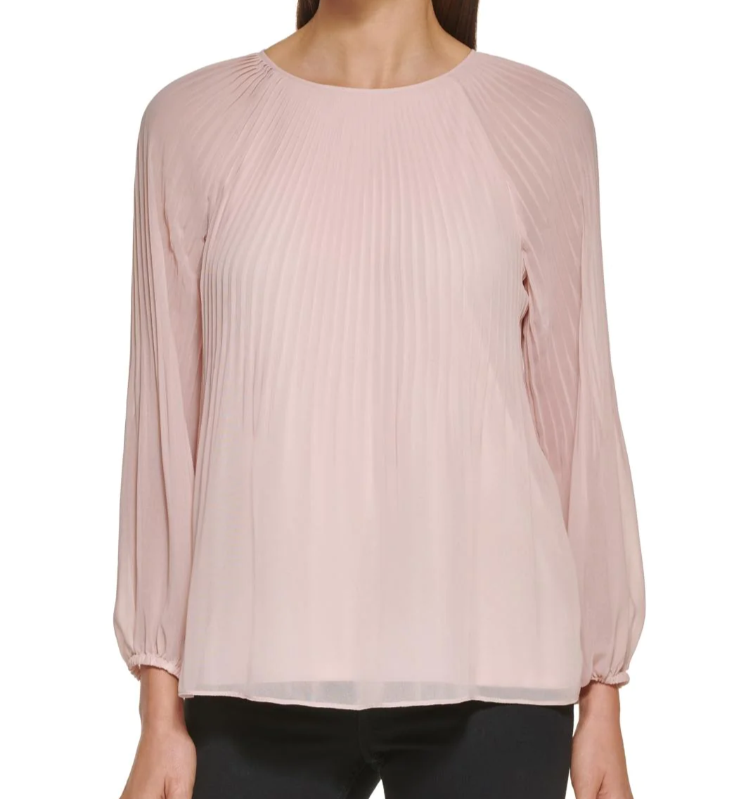 CALVIN KLEIN Women's Chiffon Long-Sleeved Pullover Top Blouse