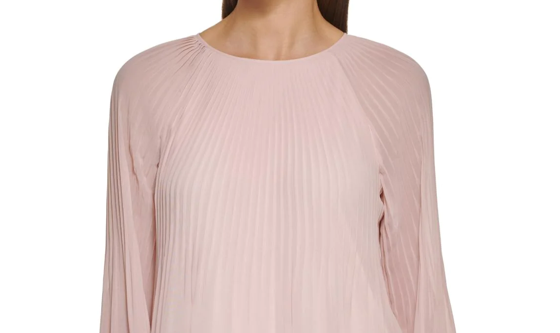 CALVIN KLEIN Women's Chiffon Long-Sleeved Pullover Top Blouse