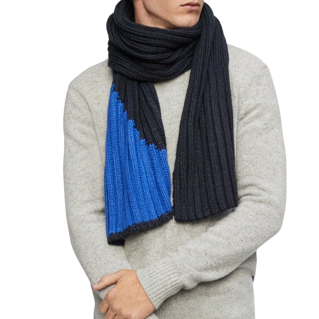 CALVIN KLEIN Men's Winter Chunky Scarf with logo in Multi Colour Blue/ Navy