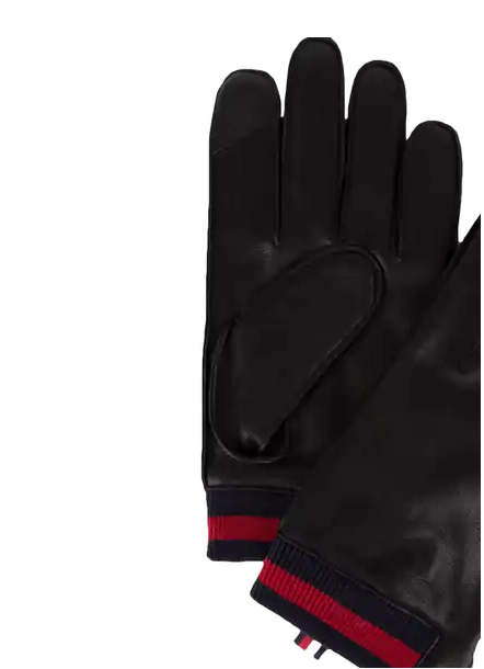 TOMMY HILFIGER Men's Winter Gloves in Black Vegan Leather with Clute Cut Logo Coloured Cuffs Size Large