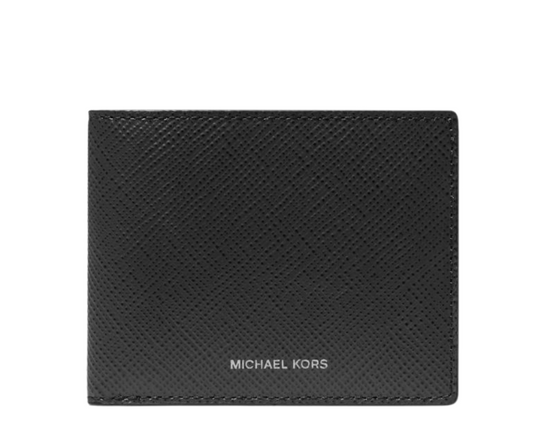 MICHAEL KORS Men's Cross-grain Leather Bi-fold Wallet With Money Clip